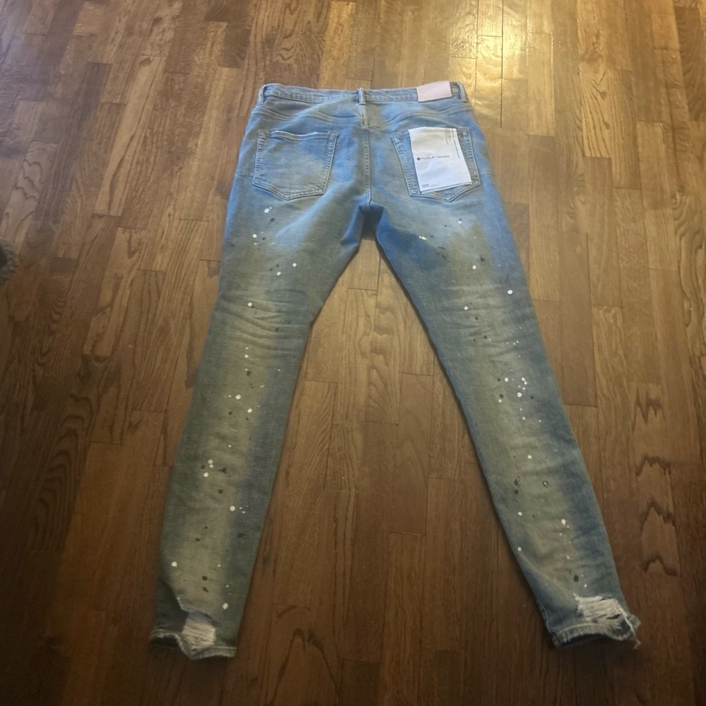 Purple brand blue denim white and black paint splatters